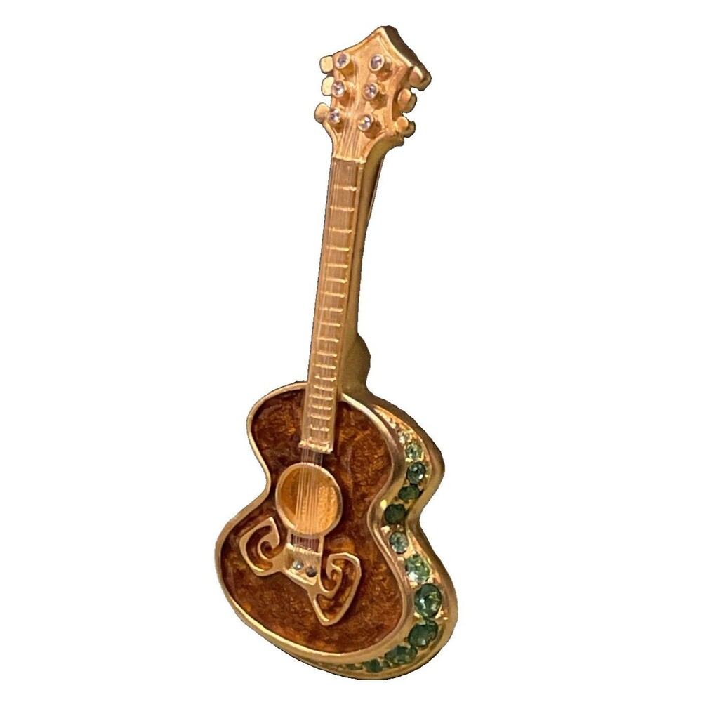 Vintage 80’s Bob Mackie Signed Guitar Brooch Enamel and Rhinestone Detailing